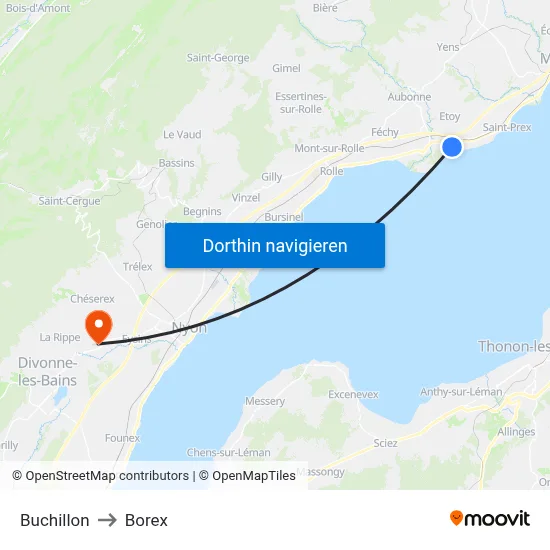 Buchillon to Borex map