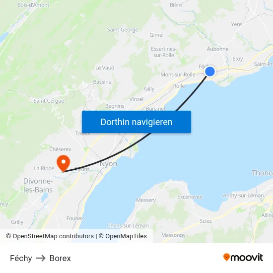 Féchy to Borex map