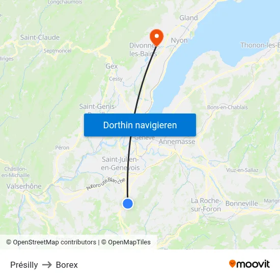 Présilly to Borex map