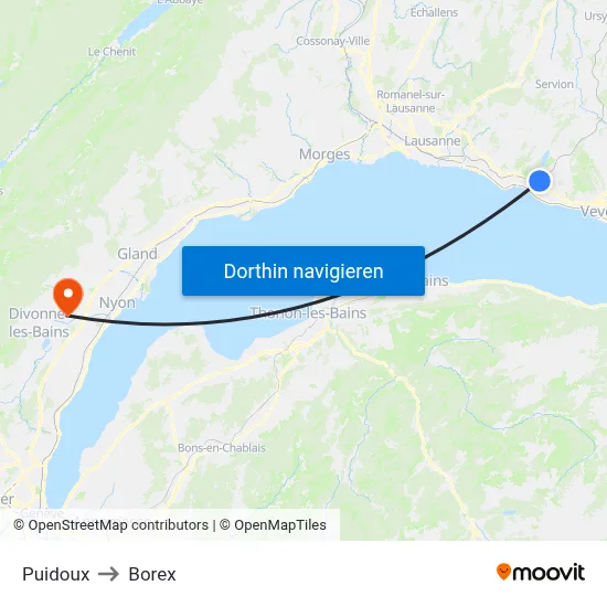 Puidoux to Borex map