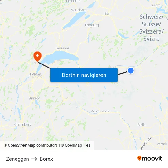 Zeneggen to Borex map