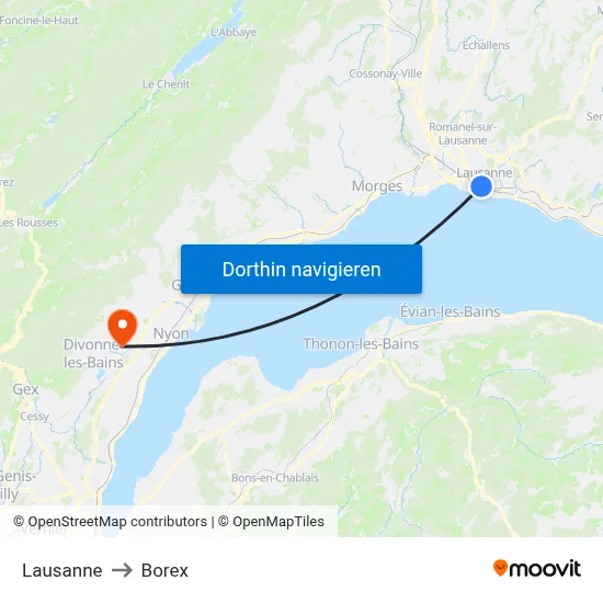 Lausanne to Borex map