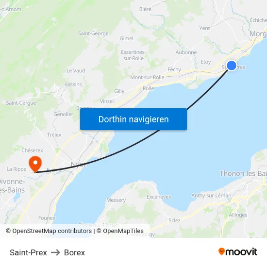 Saint-Prex to Borex map