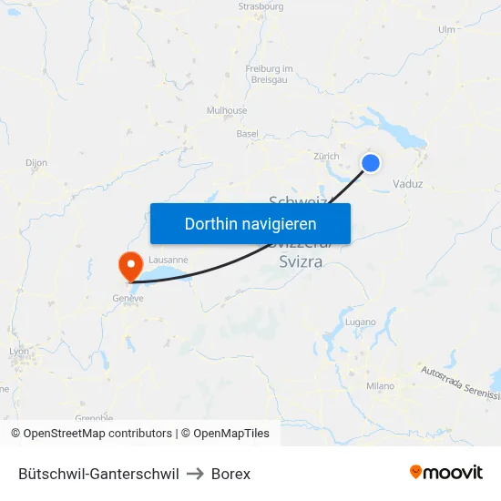 Bütschwil-Ganterschwil to Borex map