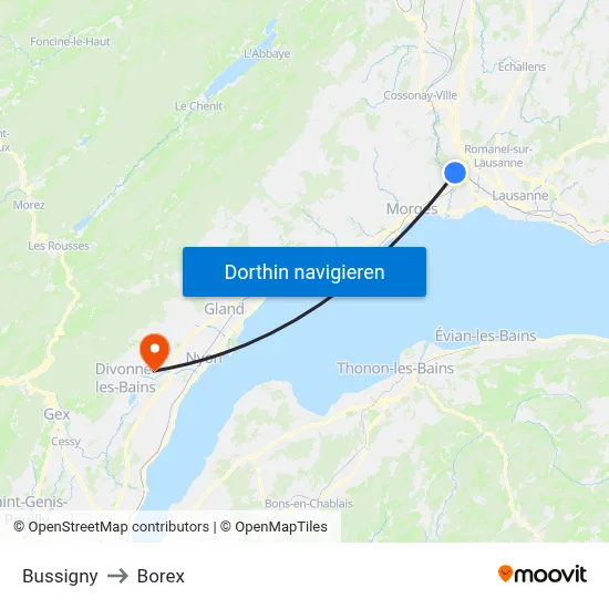 Bussigny to Borex map