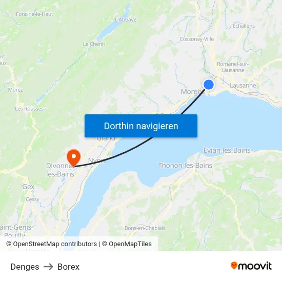 Denges to Borex map