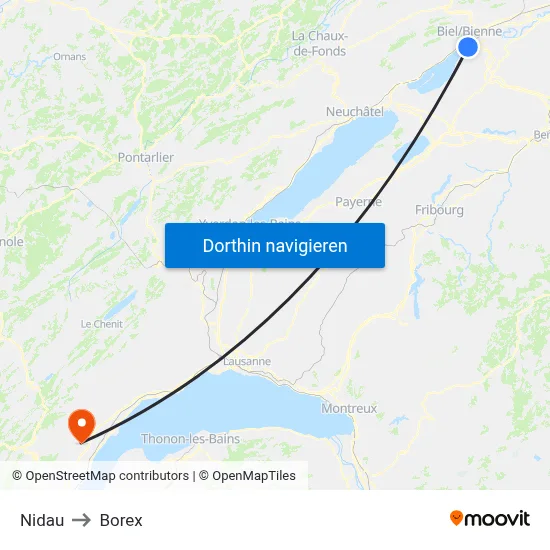 Nidau to Borex map