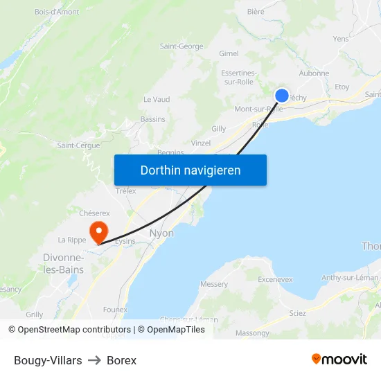Bougy-Villars to Borex map