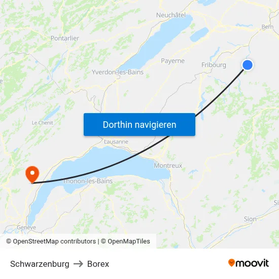 Schwarzenburg to Borex map