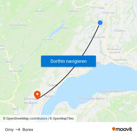 Orny to Borex map