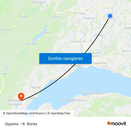 Oppens to Borex map
