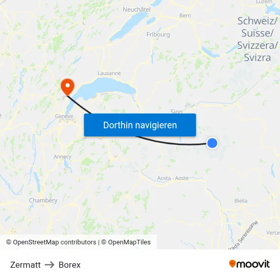 Zermatt to Borex map