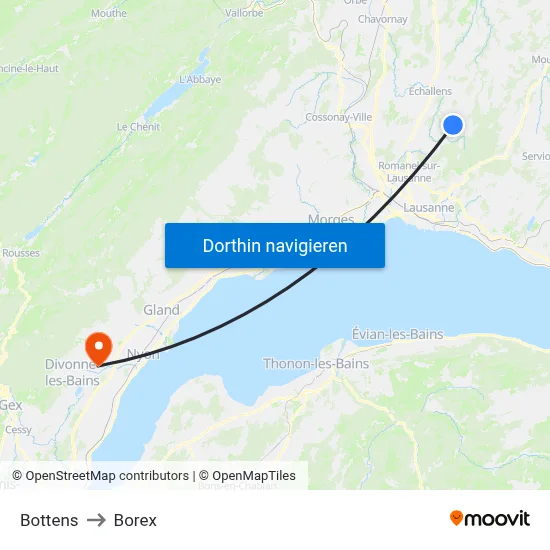 Bottens to Borex map