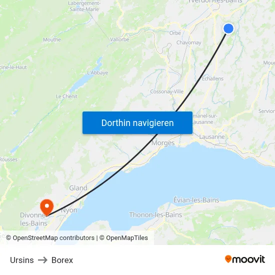 Ursins to Borex map