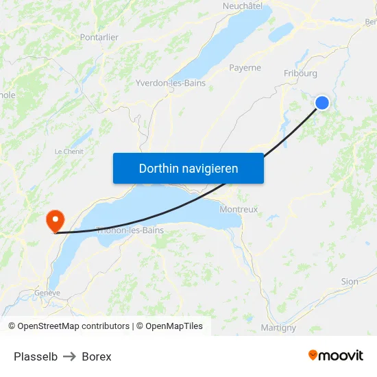 Plasselb to Borex map