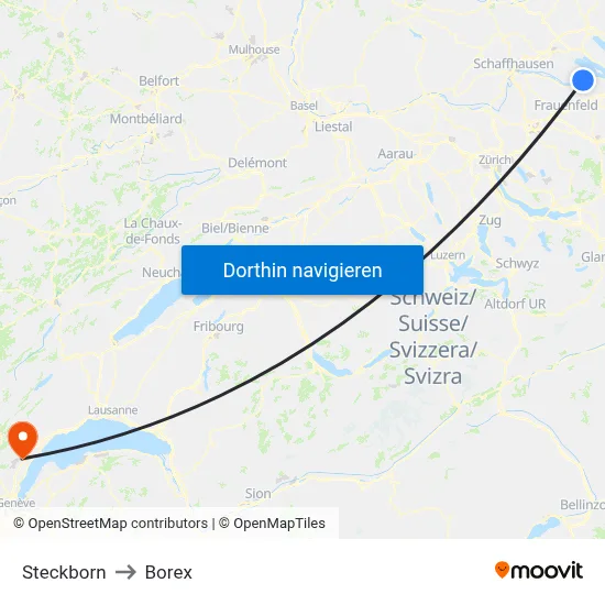 Steckborn to Borex map