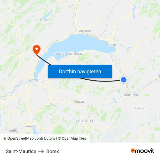 Saint-Maurice to Borex map
