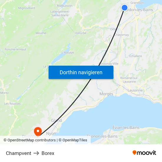 Champvent to Borex map