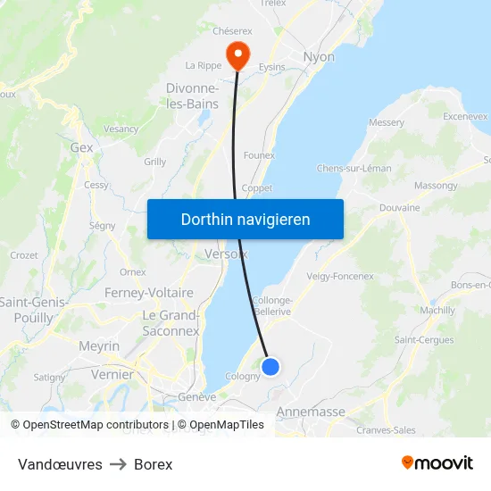 Vandœuvres to Borex map