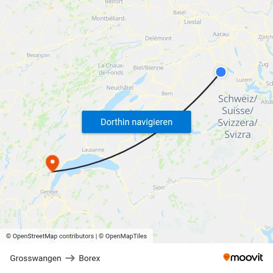 Grosswangen to Borex map