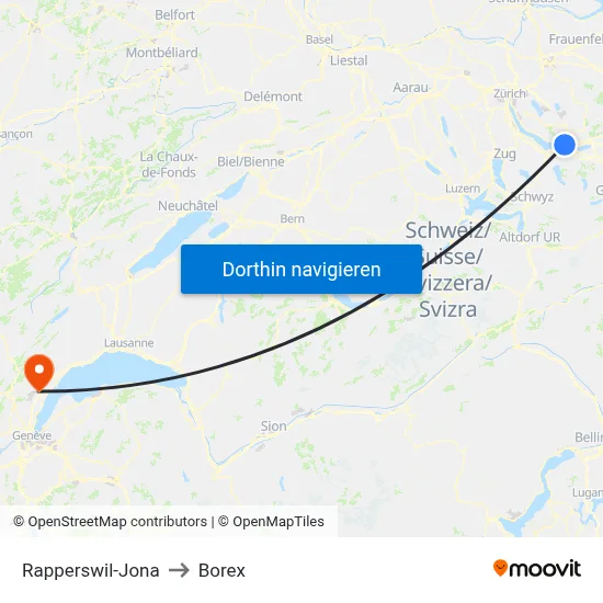 Rapperswil-Jona to Borex map