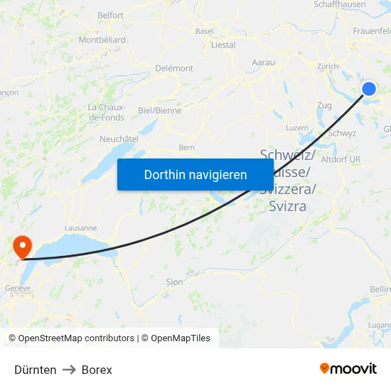 Dürnten to Borex map