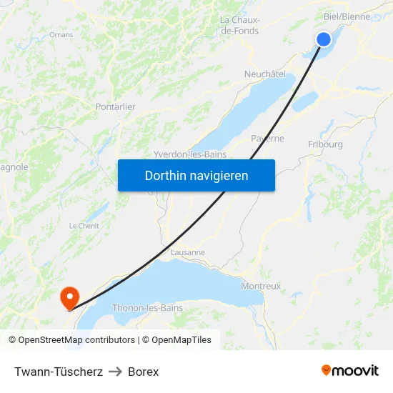 Twann-Tüscherz to Borex map