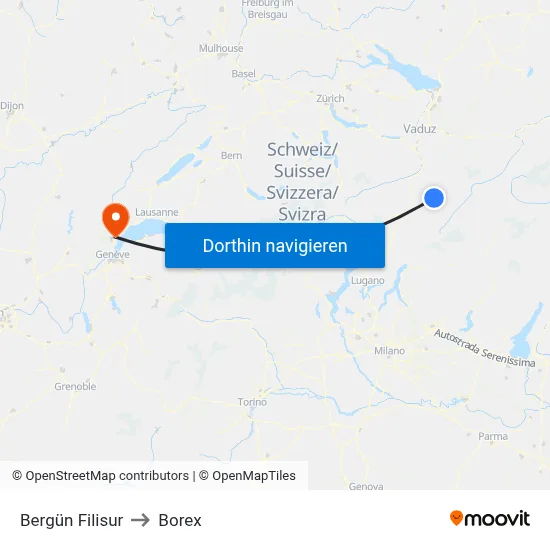 Bergün Filisur to Borex map