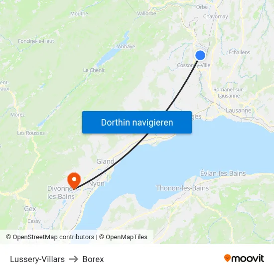 Lussery-Villars to Borex map