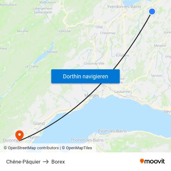Chêne-Pâquier to Borex map