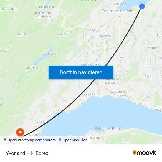 Yvonand to Borex map