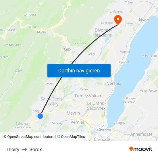Thoiry to Borex map