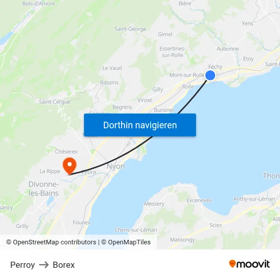 Perroy to Borex map