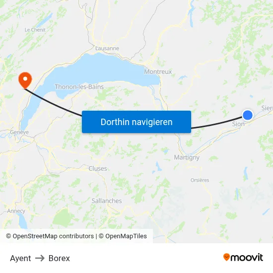 Ayent to Borex map