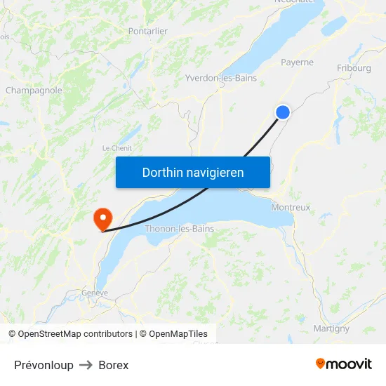 Prévonloup to Borex map
