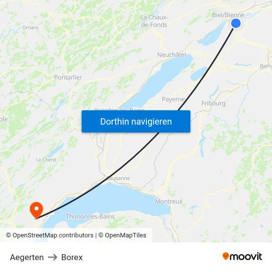 Aegerten to Borex map