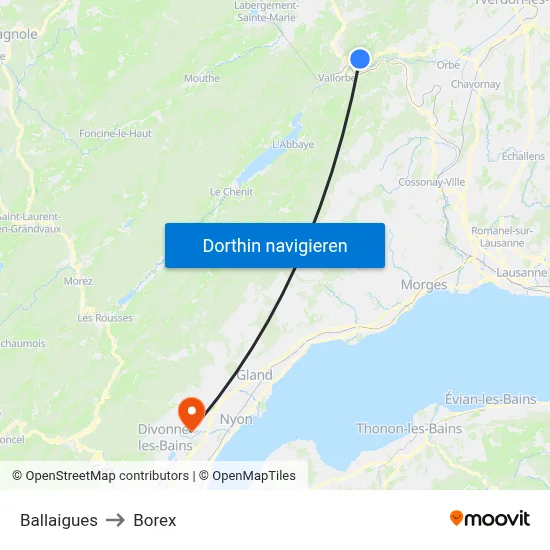 Ballaigues to Borex map