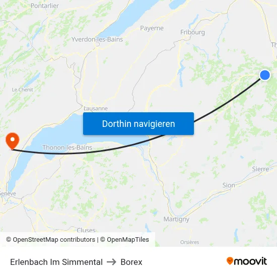 Erlenbach Im Simmental to Borex map