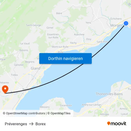 Préverenges to Borex map
