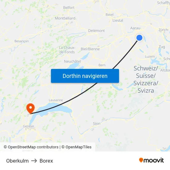 Oberkulm to Borex map