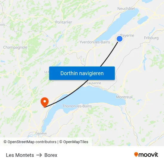 Les Montets to Borex map