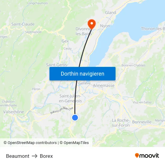 Beaumont to Borex map