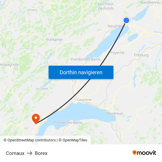 Cornaux to Borex map
