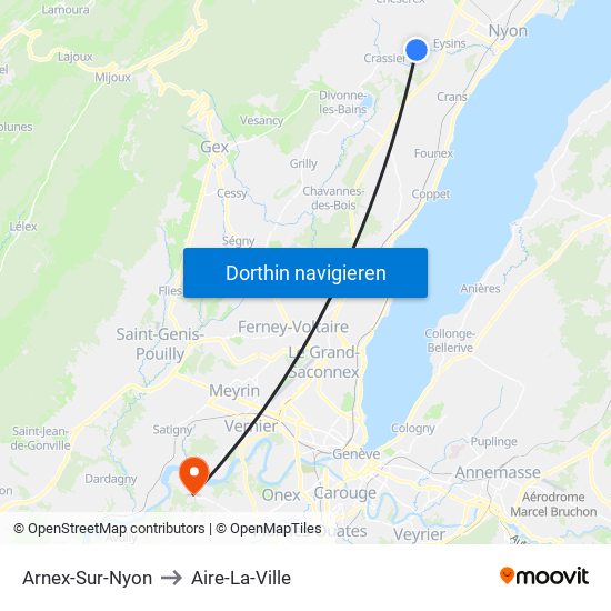 Arnex-Sur-Nyon to Aire-La-Ville map