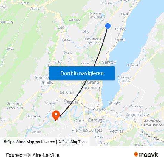 Founex to Aire-La-Ville map