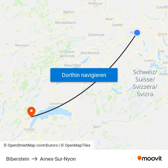 Biberstein to Arnex-Sur-Nyon map
