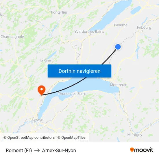 Romont (Fr) to Arnex-Sur-Nyon map