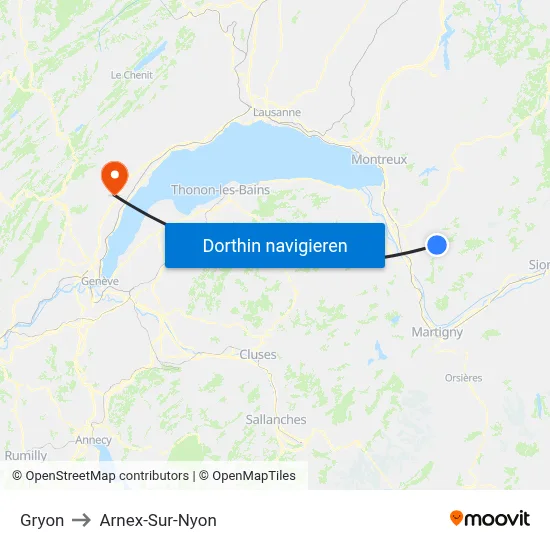 Gryon to Arnex-Sur-Nyon map