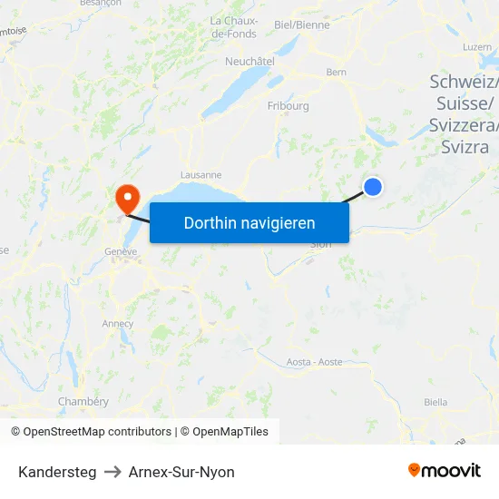 Kandersteg to Arnex-Sur-Nyon map