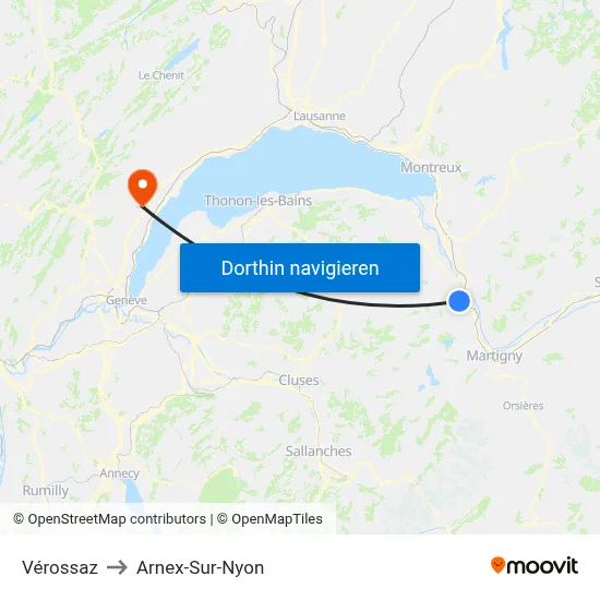 Vérossaz to Arnex-Sur-Nyon map